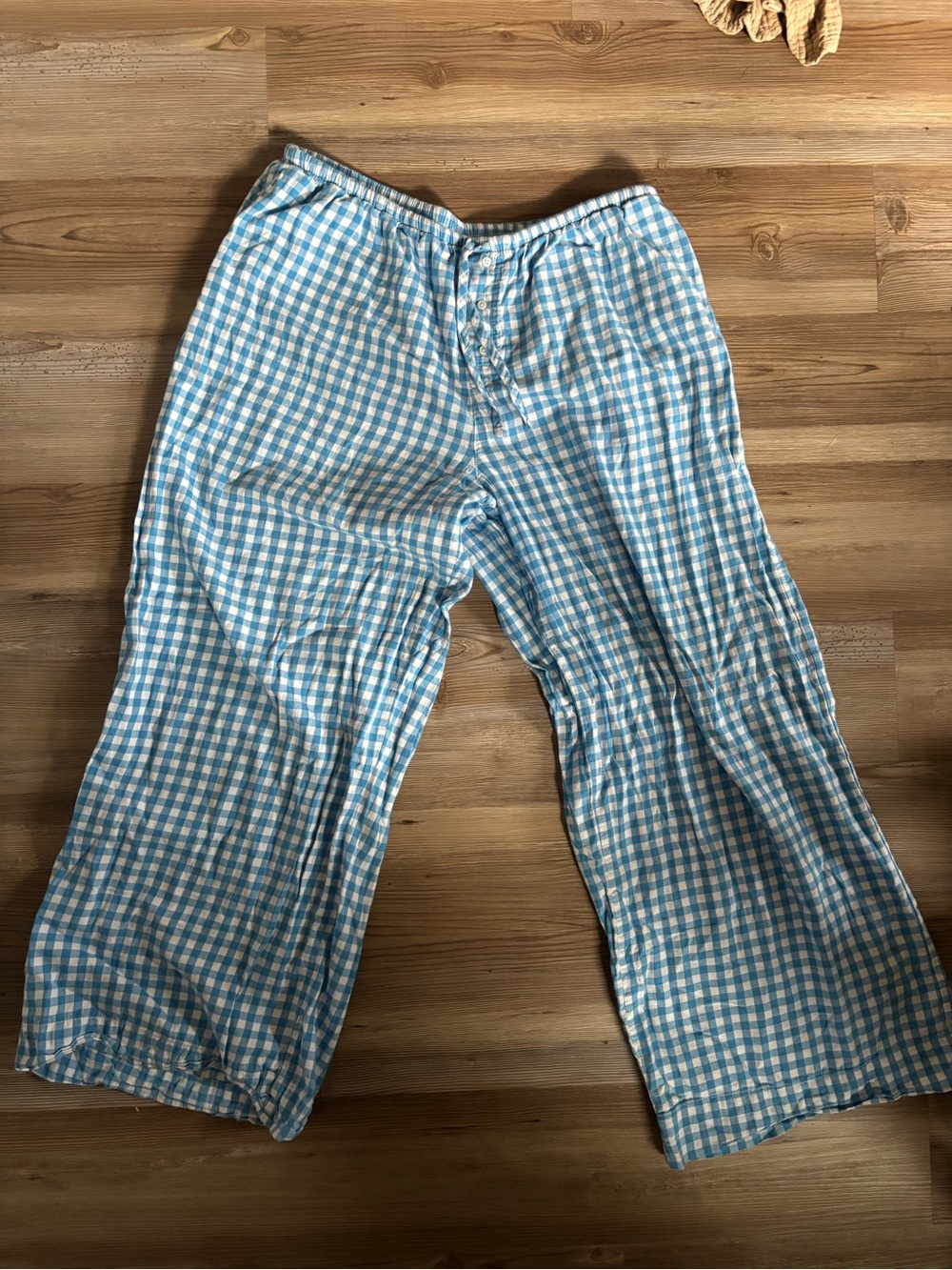 100% Cotton Cottagecore Coastal Grandmother Gingham Wide Leg Pants